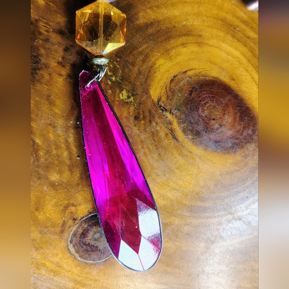 Long Beaded Faux Stones With Large Pink Gem Stone Shaped Rhinestone Navajo - Picture 6 of 9